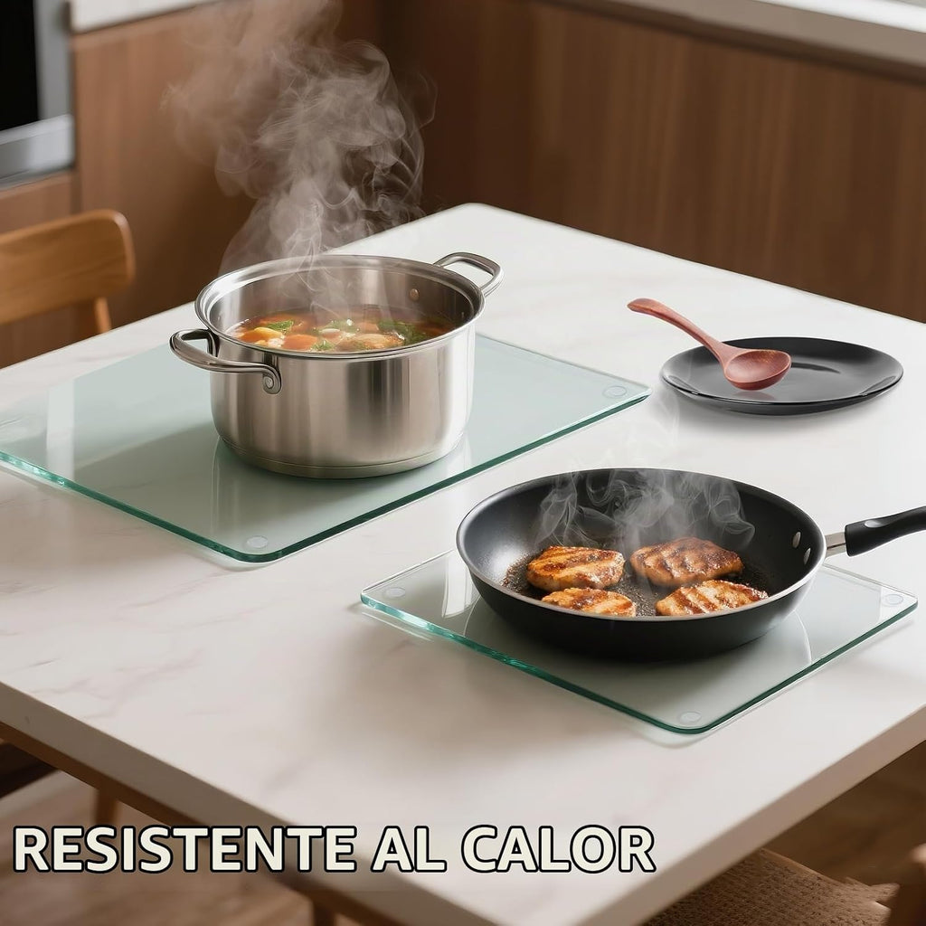Tabla de cortar de vidrio para cocina, tabla de cortar templado transparente para encimera, tabla de cortar antideslizante, protección de mesa, resistente al calor, resistente a las roturas