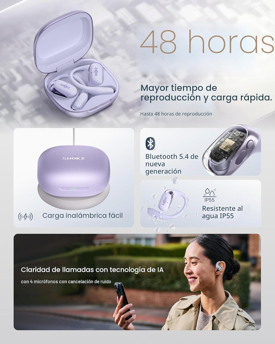SHOKZ Nuevos auriculares OpenFit 2+ de oreja abierta, compatibles c...