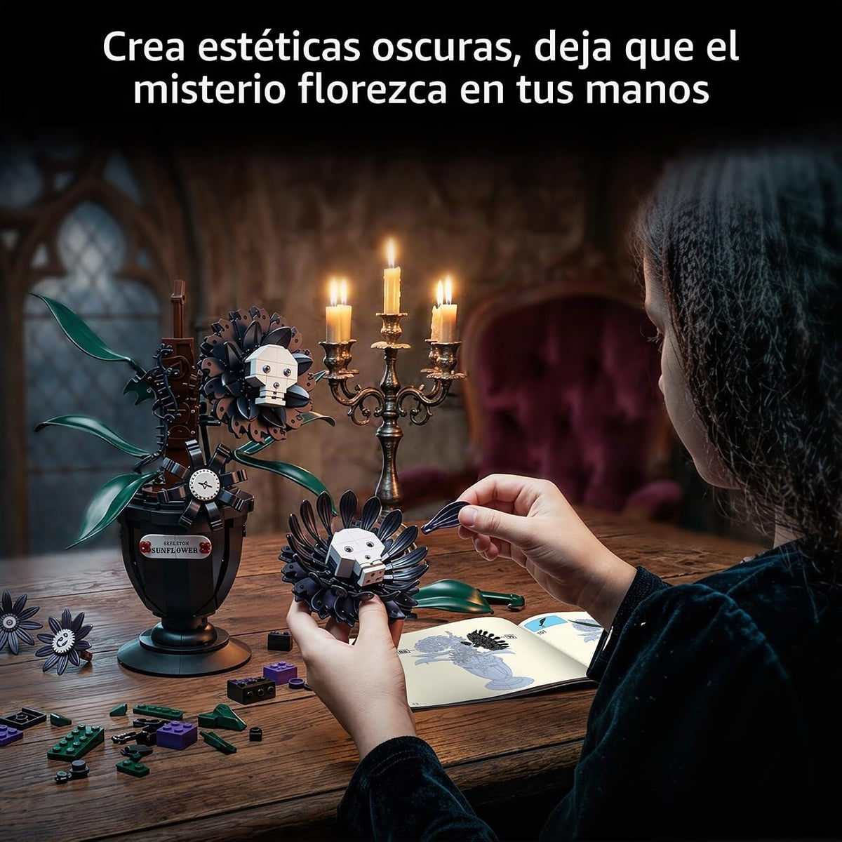 Kit de construcción de girasol de calavera gótica, regalo de decoración de