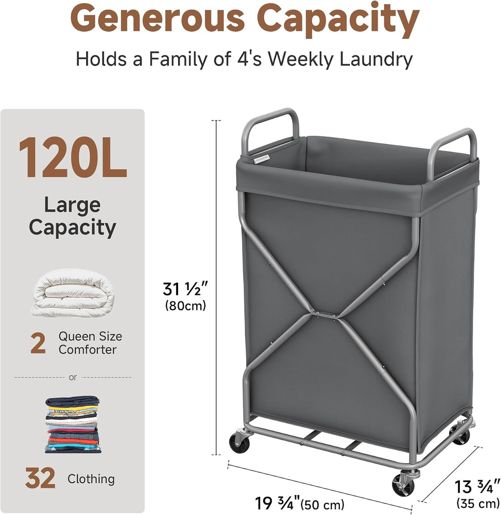 StorageWorks Cesta de lavandería con bolsa extraíble, gris, 120L