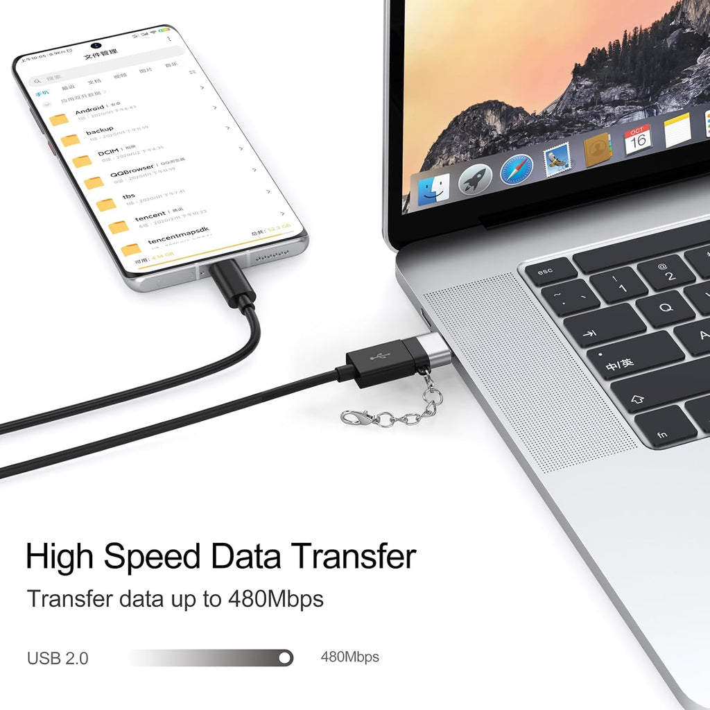 Adaptador USB A a USB C, paquete de 10 con llavero, carga de 18 W, transferencia de 480 Mbps