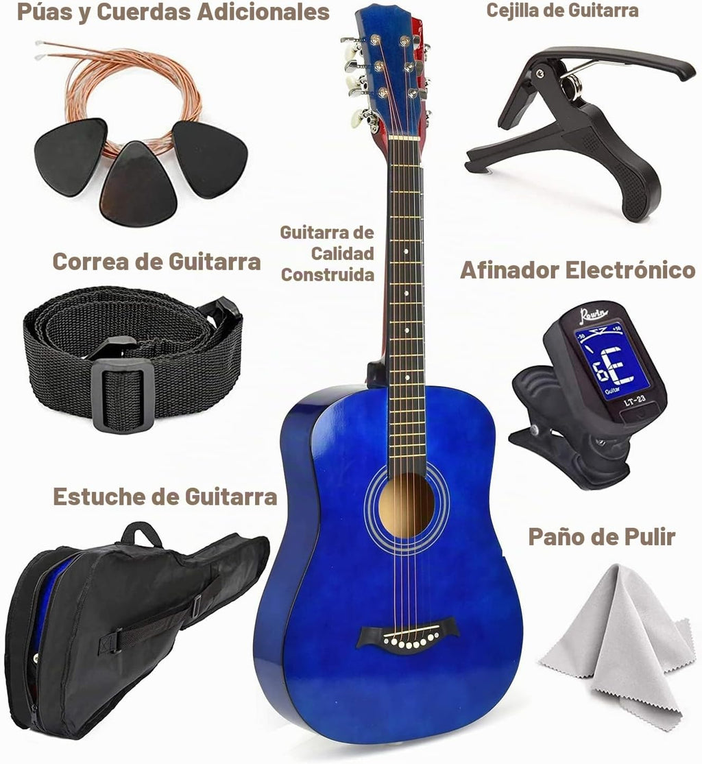 Guitarra de madera de 30 pulgadas con funda y accesorios para niños, niñas y principiantes - Azul