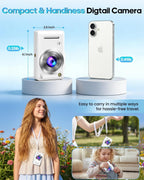 Cámara digital 4K de enfoque automático para vlogging para fotografía con zoom de 16X antivibración, tarjeta de 32 GB, cámara portátil compacta de 48 MP, regalo para niños y niñas principiantes