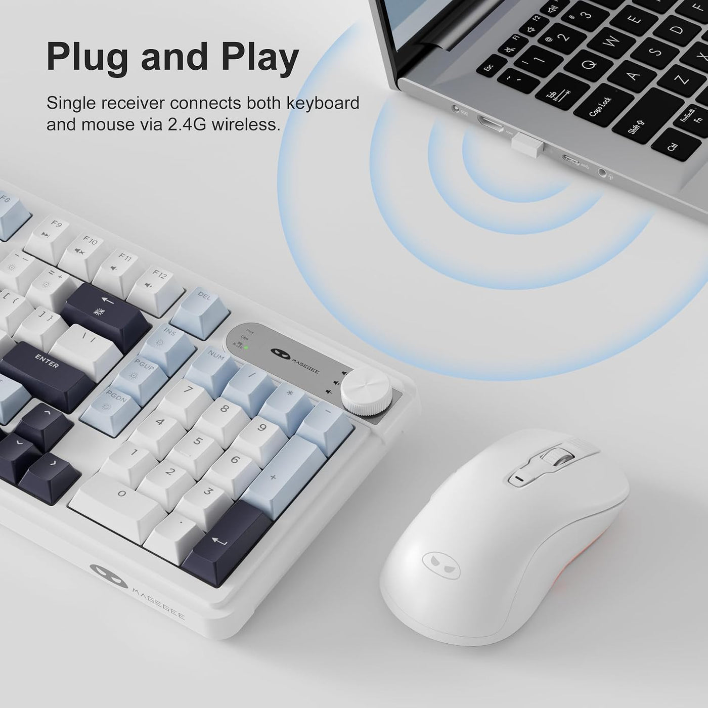 MageGee V990 - Combo de teclado y mouse inalámbricos cremosos, 99 t...