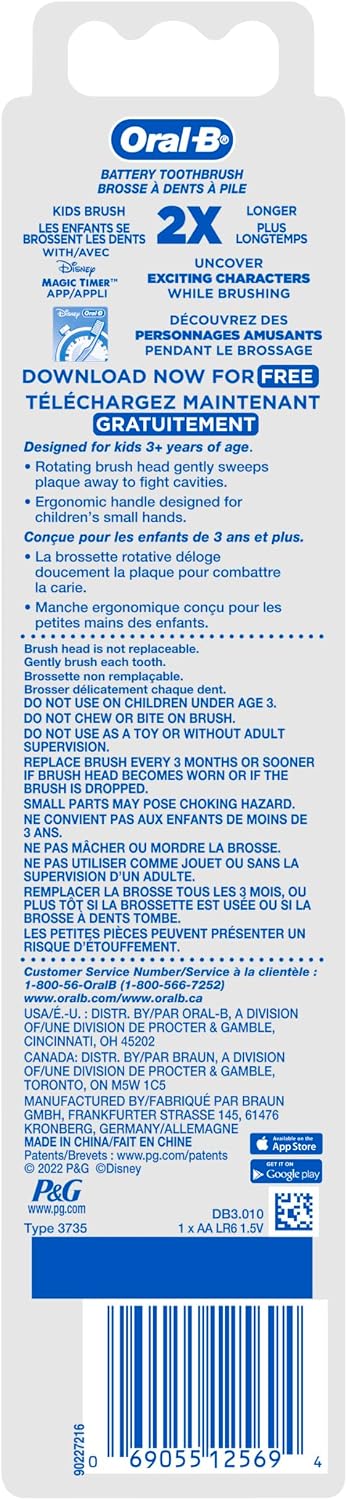 Oral-B Cepillo de dientes eléctrico con batería para niños con Froz...