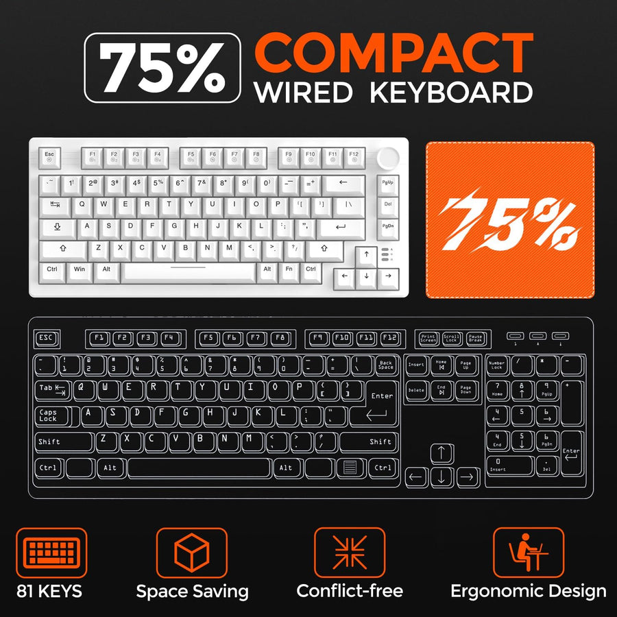 DAREU EK75 Teclado mecánico con cable, teclado 75% con perilla de v...
