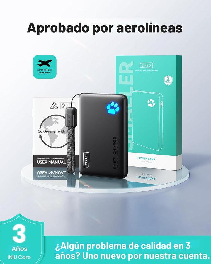 INIU Cargador portátil, ultra delgado de 45W de carga rápida con ca...