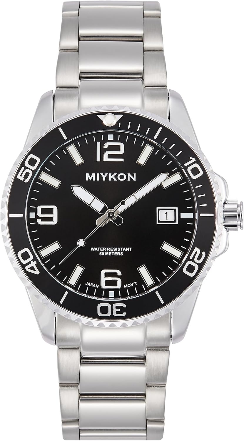 Miykon Reloj de vestir deportivo para hombre estilo Dive, con fecha, luminosa, bisel giratorio