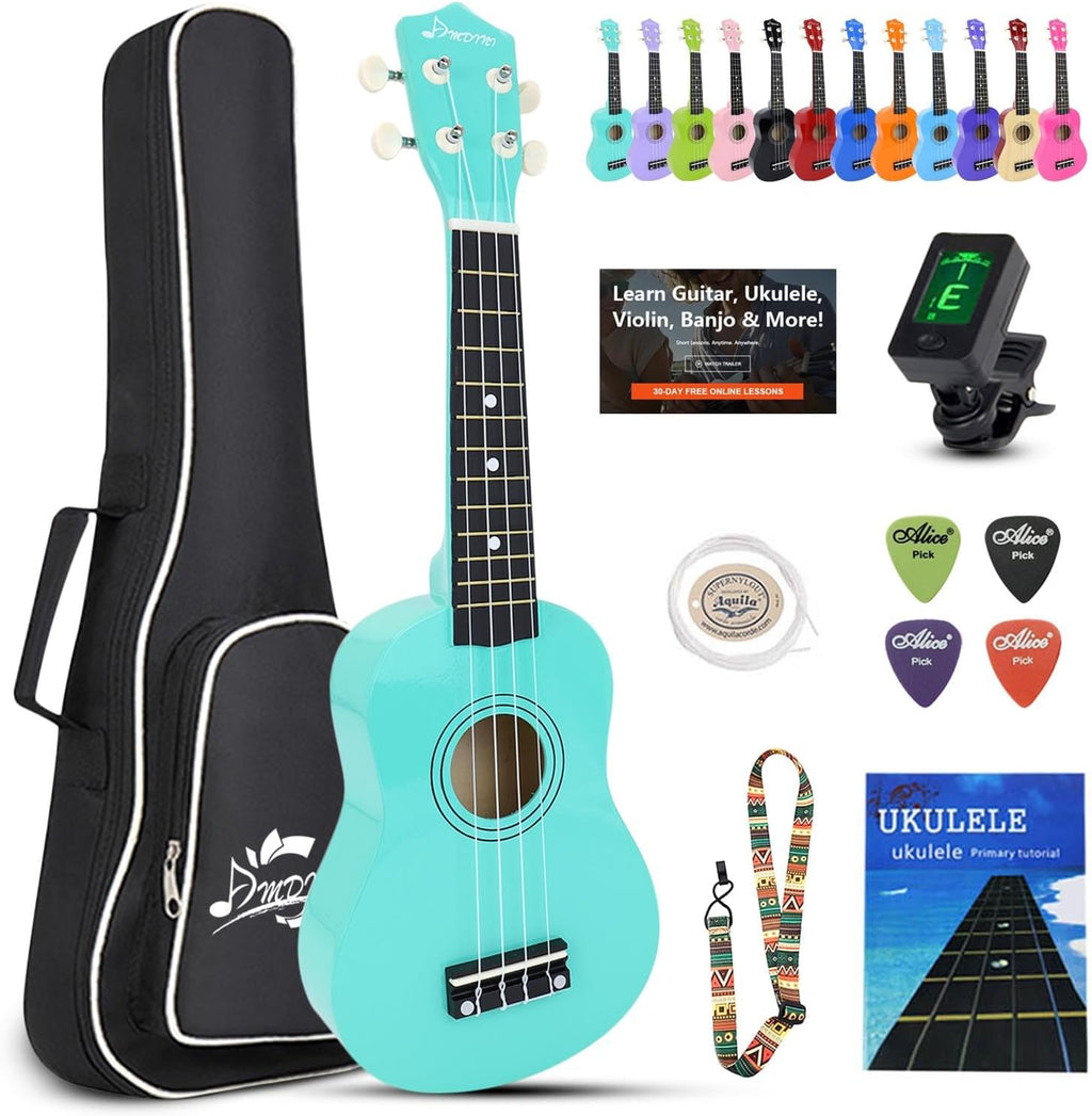 Kit de Ukelele Soprano de 21 Pulgadas para Principiantes de Madera de Tilo para Niños, Adultos y Estudiantes - Mini Guitarra Ukalelee con Libro, Bolsa de Concierto, Afinador, Correa, Púas y