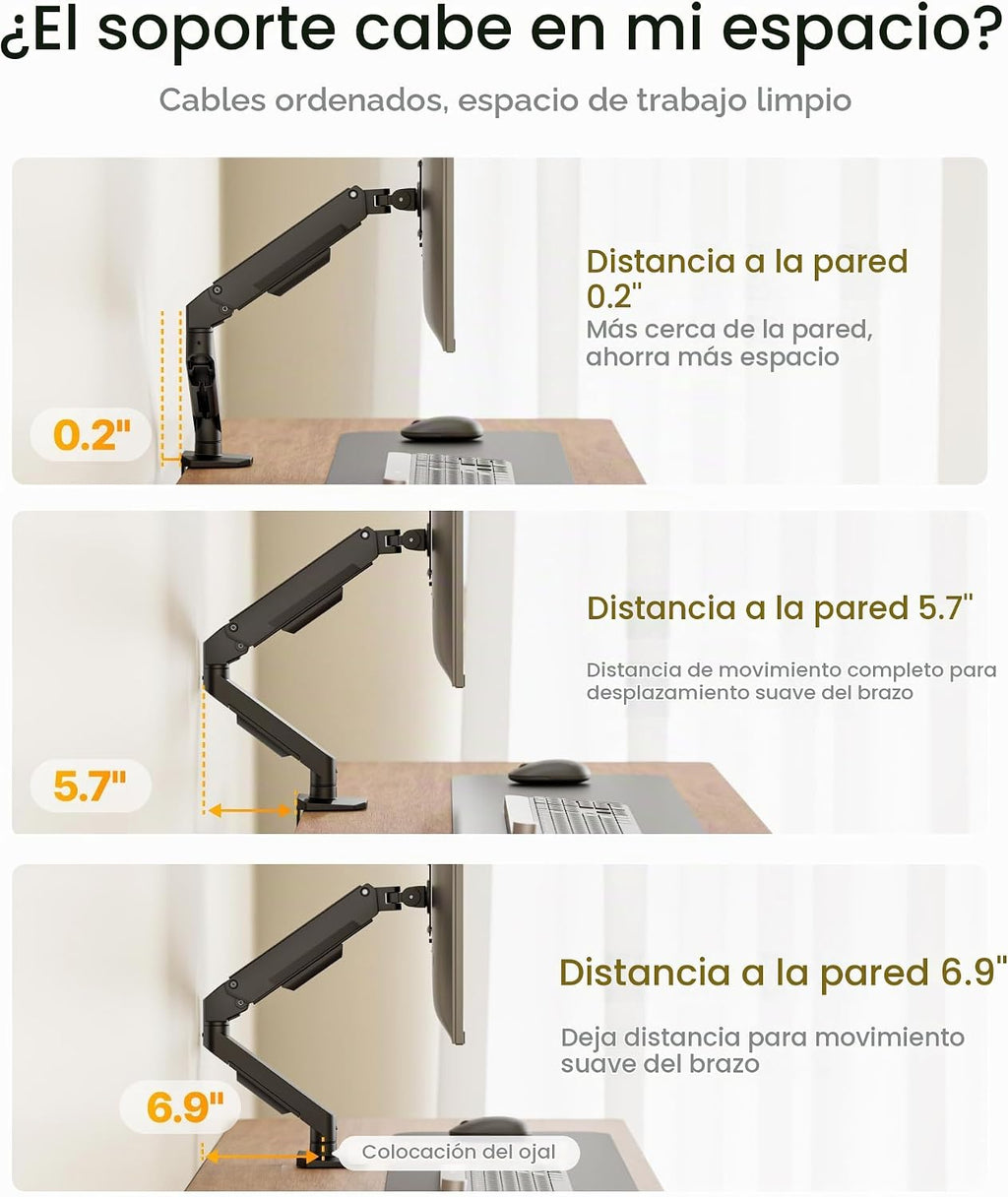monTEK Brazo de monitor único de aluminio para pantallas de 17-32", soporta