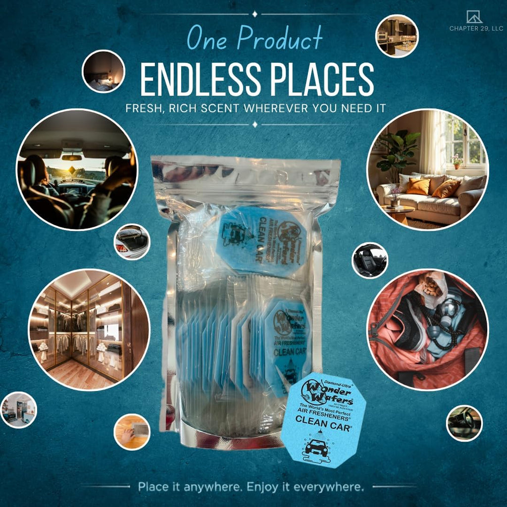 Wonder Wafers - 75 ambientadores envueltos individualmente, fragancia limpia para automóvil