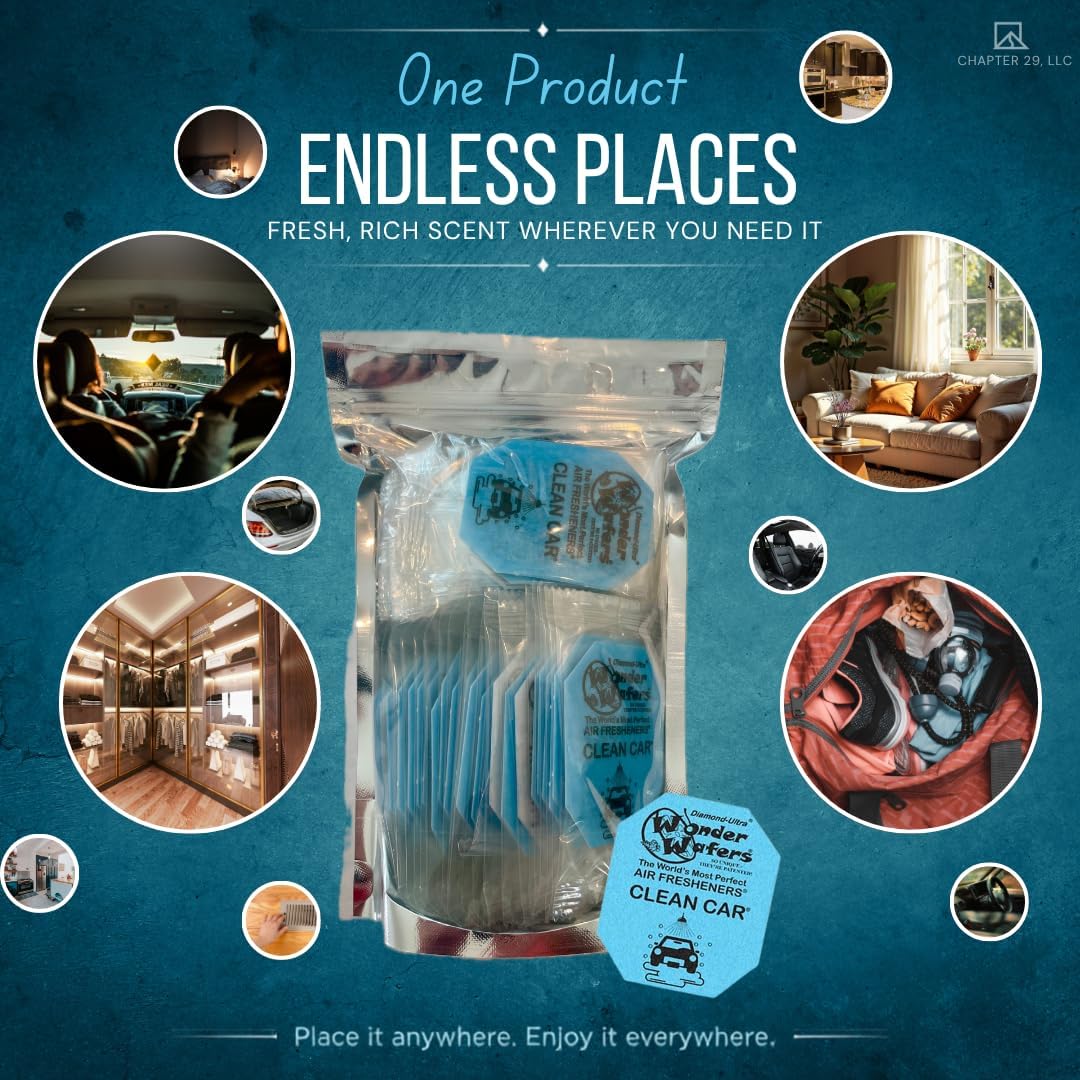 Wonder Wafers - 75 ambientadores envueltos individualmente, fragancia limpia para automóvil
