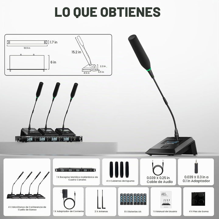Phenyx Pro Sistema de Micrófono Inalámbrico para Conferencia, Micró...