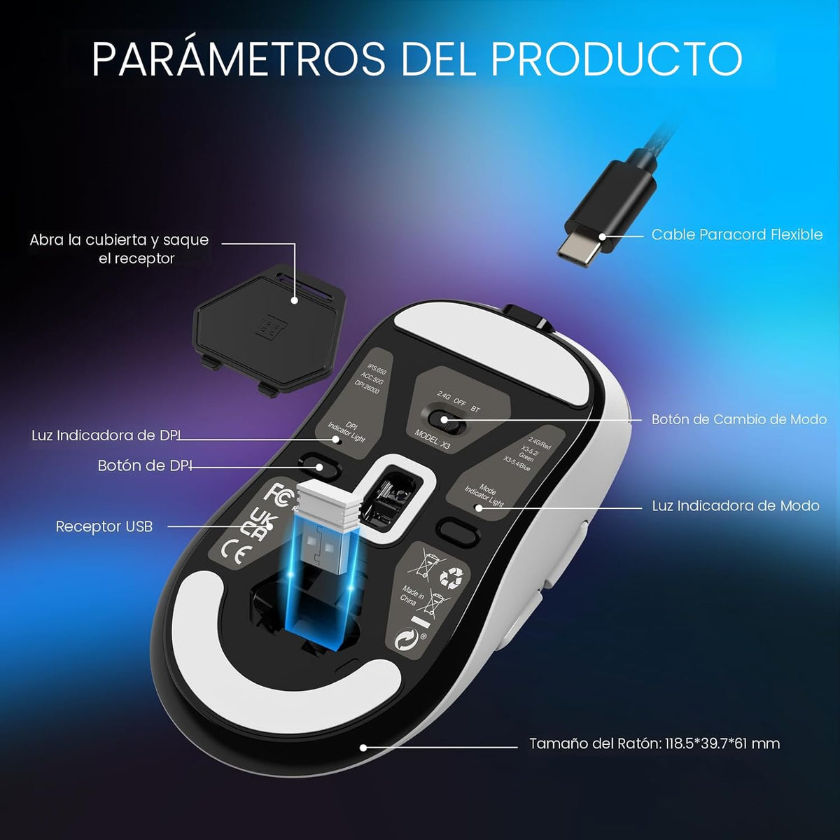 ATTACK SHARK X3 - Mouse inalámbrico para juegos, mouse ergonómico d...
