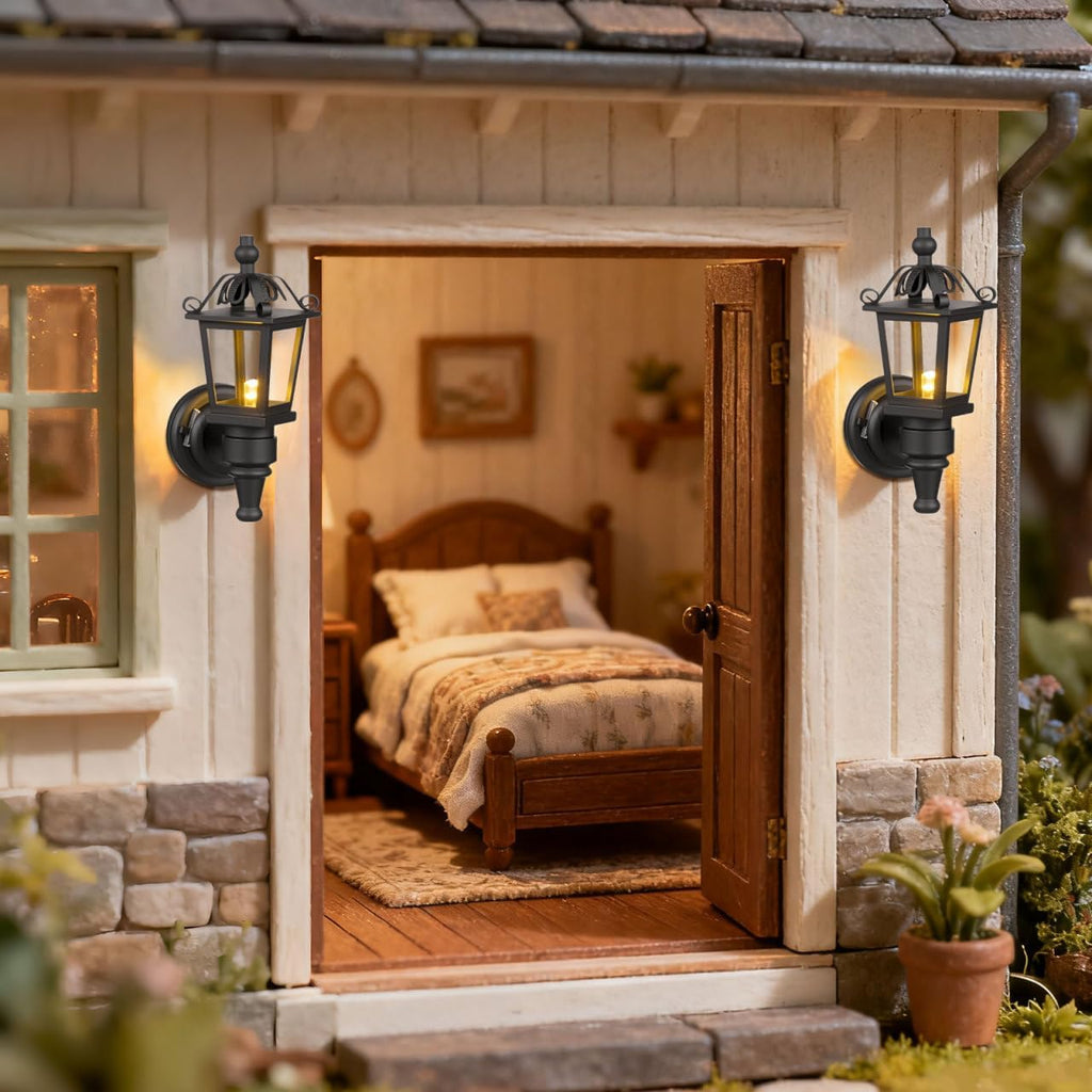 Lámpara TOYANDONA Apliques de pared LED para casa de muñecas, 2 piezas, 1: 12, lámpara de pared de simulación, muebles en miniatura para casa de muñecas de bricolaje, sala de estar, mini lámpara de pared de