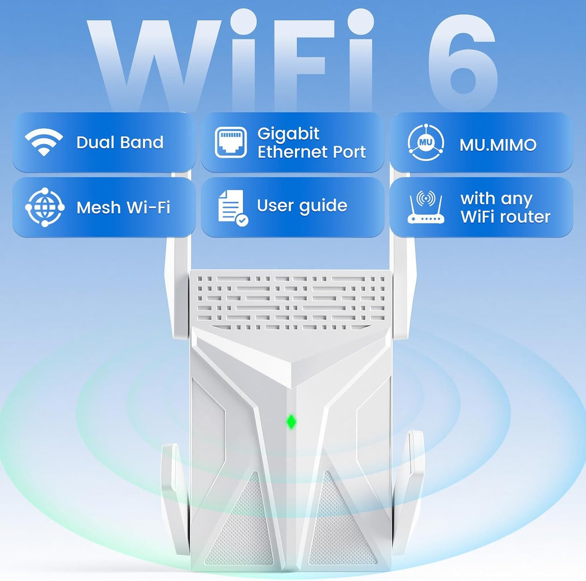Extensor WiFi 6 AX3000 2026, amplificador de señal WiFi para el hogar, banda dual (2.4G/5.8G), amplificador WiFi con punto de acceso 10 veces más rápido, hasta 19,888 pies cuadrados y compatible con