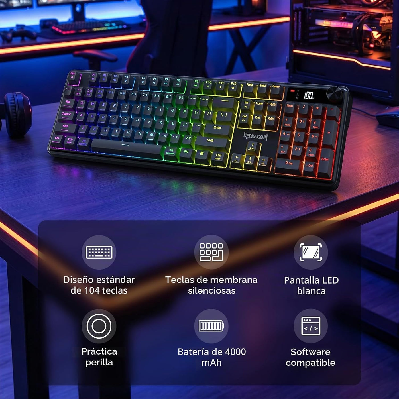 Redragon Combo de teclado de membrana inalámbrico K526 PRO y mouse...