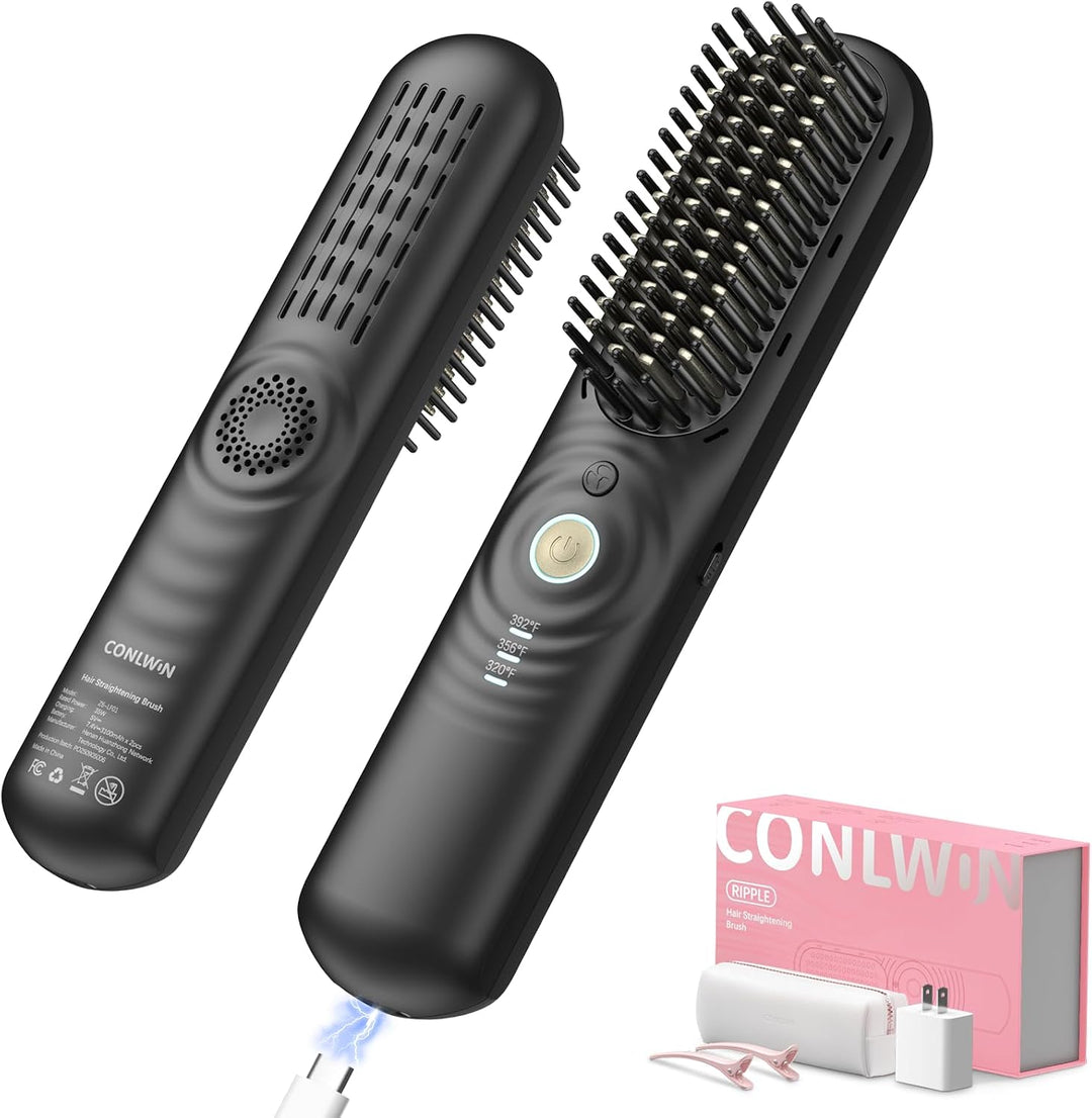 CONLWIN Cepillo alisador de pelo inalámbrico con aire fresco, estil...