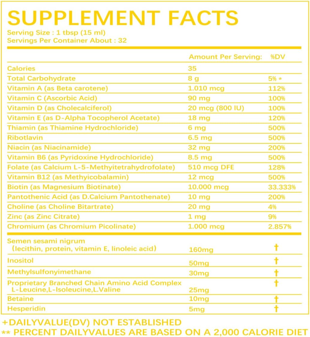 Multivitamínico líquido completo + crecimiento del cabello, promuev...