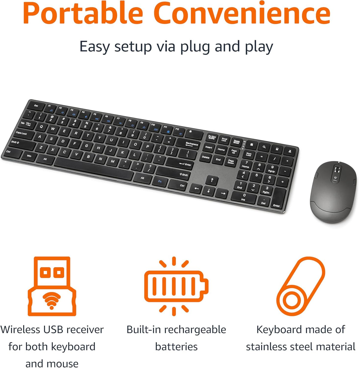 Combo de teclado y ratón inalámbricos Amazon Basics Ultra Premium -...