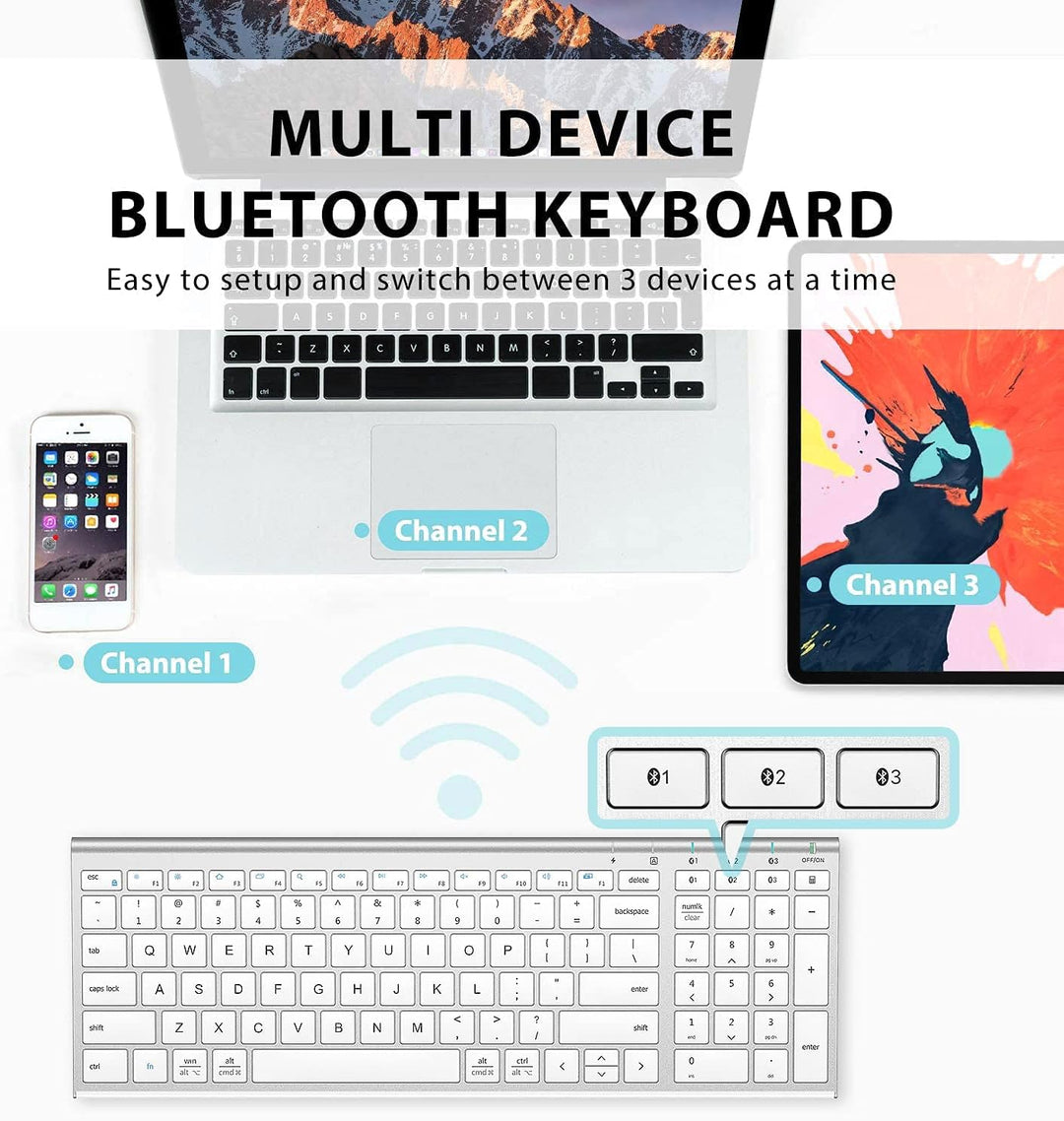 iClever BK10 Teclado Bluetooth, Teclado Inalámbrico Bluetooth 5.1 U...