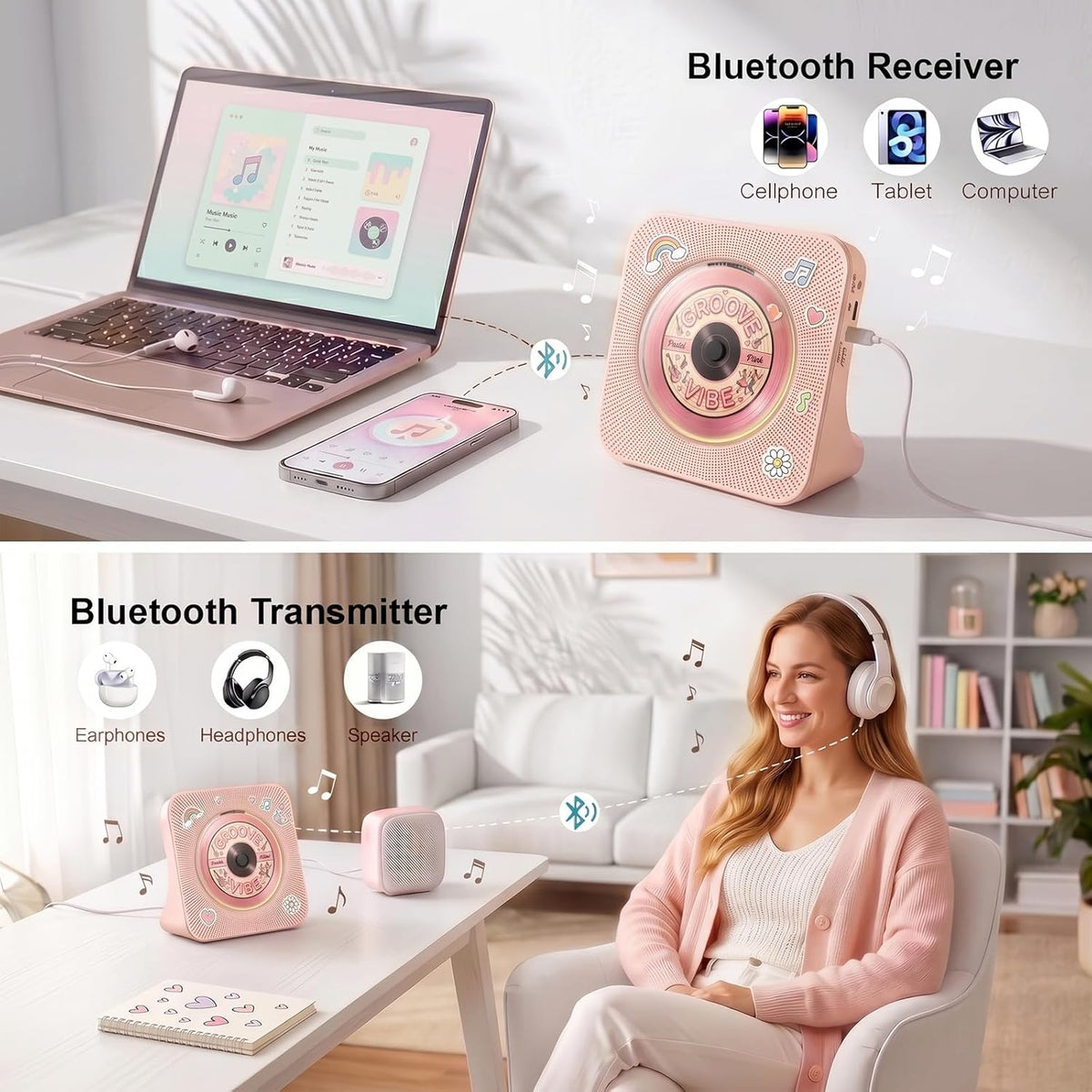 Gueray Reproductor de CD Reproductores de CD portátiles Bluetooth de