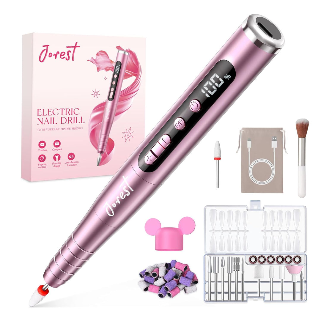 JOREST Kit de taladro de uñas eléctrico inalámbrico 13 en 1 con pan...