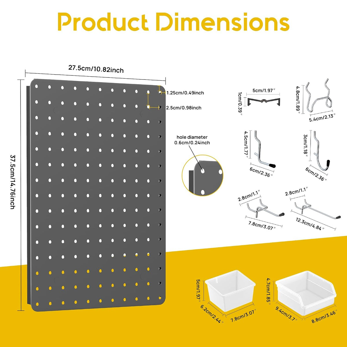 Kit organizador de tablero perforado, paquete de 6 paneles de metal de