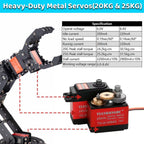 Kit de brazo de robot de metal de 6 ejes con control de joystick para programación Arduino, brazo robótico DIY para aprendizaje STEM, construcción educativa y juego, proyectos de servomotores