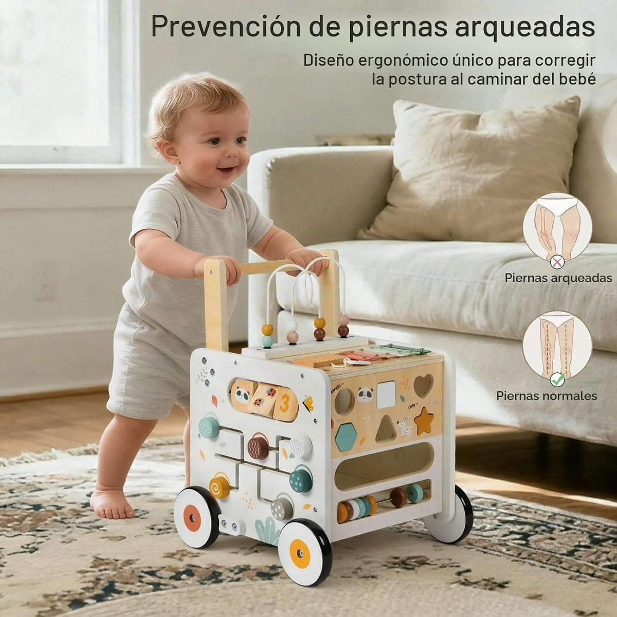 Wooden Baby Walker, Activity Cube Push Walker para Boys y Girls, Toddler Montessori Learning a Walk Toy con Adjustable Speed