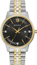 Bulova Reloj de Vestir para Hombre Classic Diamond, Reloj Quartz de 3 Manecillas con Fecha, Correa de Acero Inoxidable, 41mm