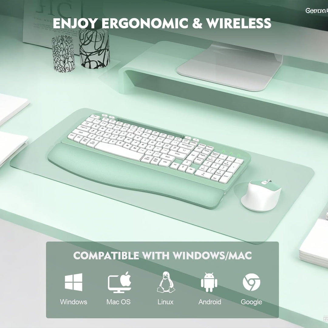 Juego de teclado y mouse inalámbricos, teclado ergonómico de tamaño...