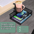 ROSYLINE - Organizador de almacenamiento giratorio debajo del escritorio con soporte para tazas y bandeja de cajón