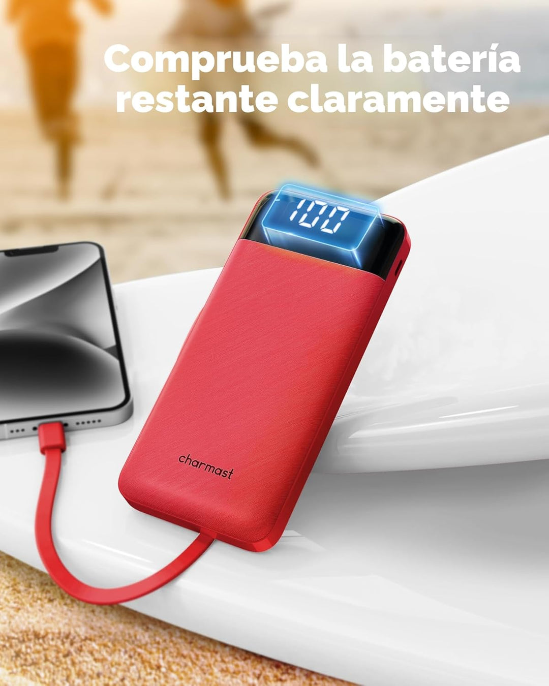 Charmast Cargador portátil con cables incorporados, banco de energí...