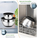 P&P CHEF - Juego de cuencos de mezcla con tapa, 5 piezas de cuencos de acero inoxidable para anidación y almacenamiento de ensaladas, 3 accesorios para rallar y fondos antideslizantes, tamaño 1/1.5/2