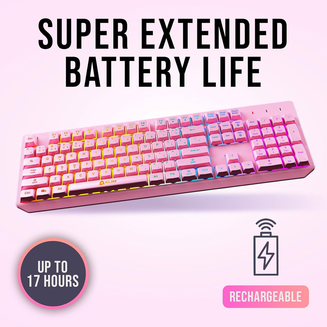 Teclado inalámbrico KLIM Chroma Rosa \u2013 Retroiluminación RGB, B...