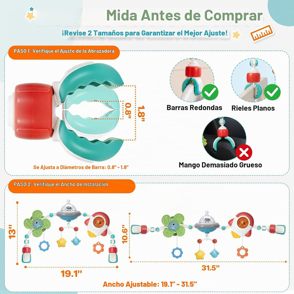 Juguete de arco de cochecito de bebé, juguetes de asiento de coche