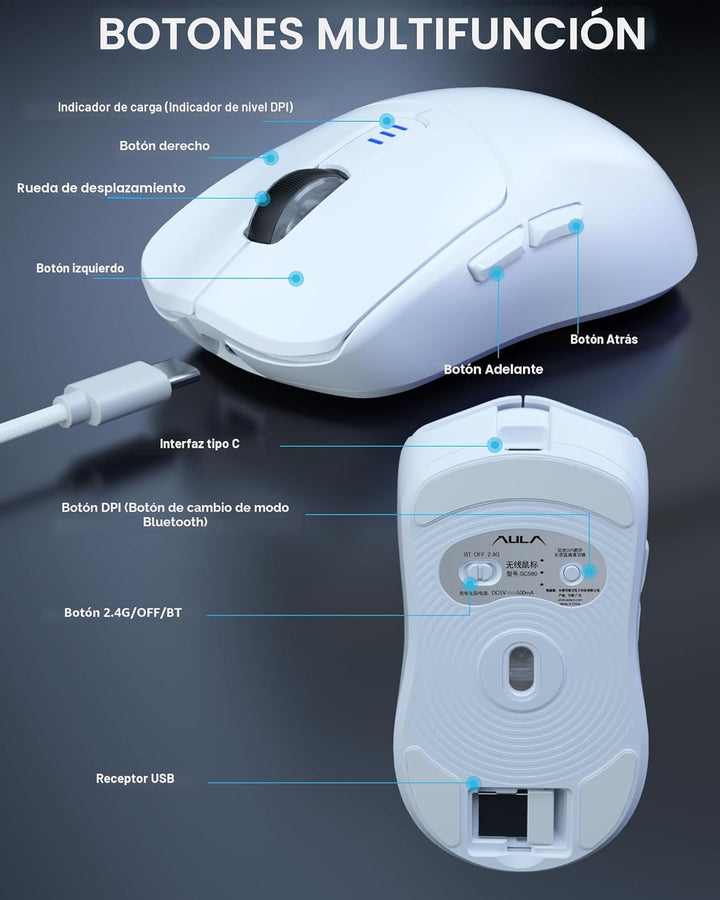 AULA SC580 Ratón Inalámbrico para Juegos, Ratón de Juego Tri-Modo 2...