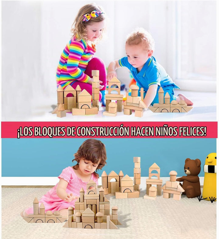 Migargle Bloques de madera para niños, 80 piezas, bloques de constr...