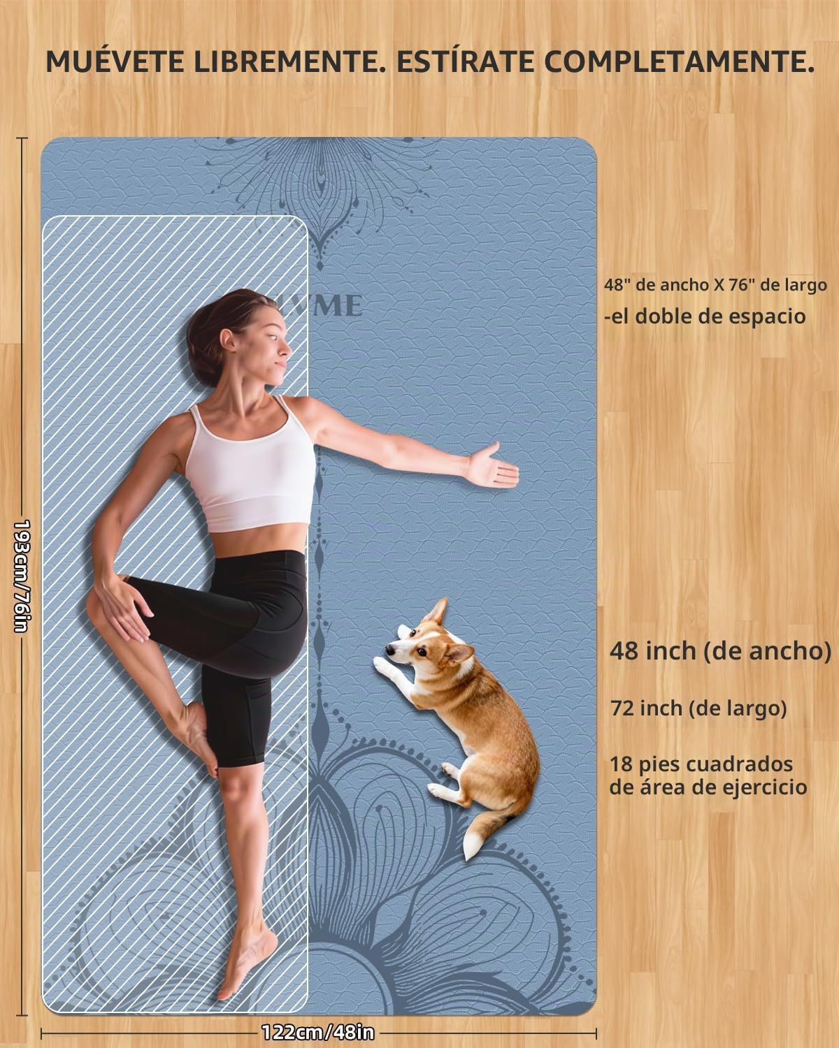 Esterilla de yoga grande (75.5 x 47.6 x 0.4 pulgadas) extra ancha y gruesa de 0.394 in