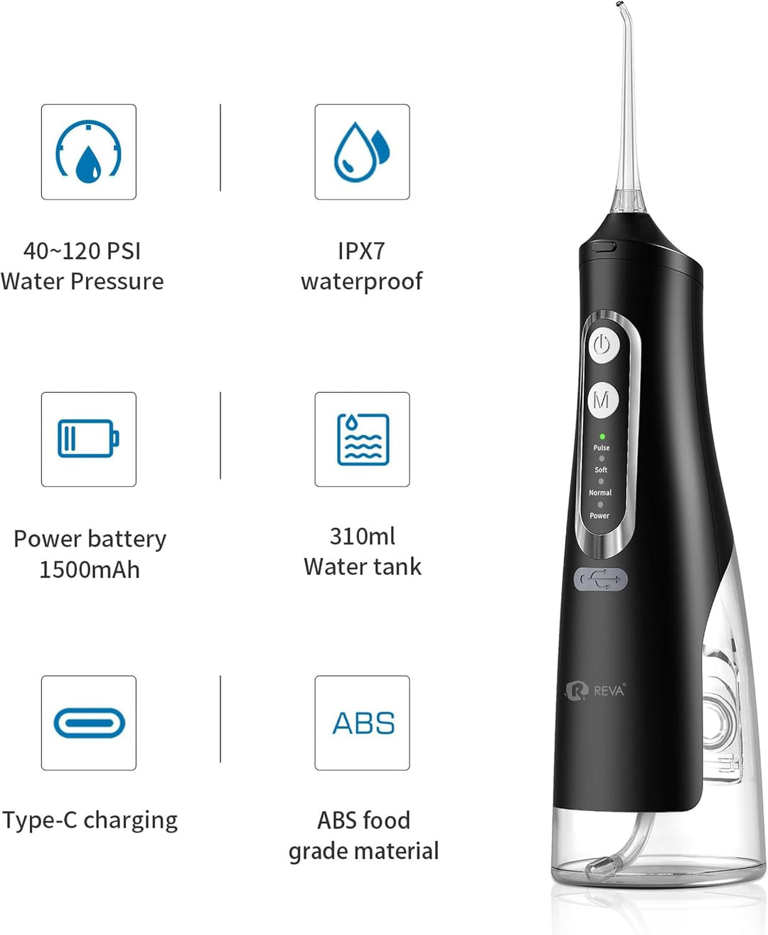 R REVA Irrigador dental inalámbrico para dientes, encías y aparatos...