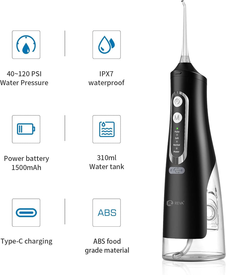 R REVA Irrigador dental inalámbrico para dientes, encías y aparatos...