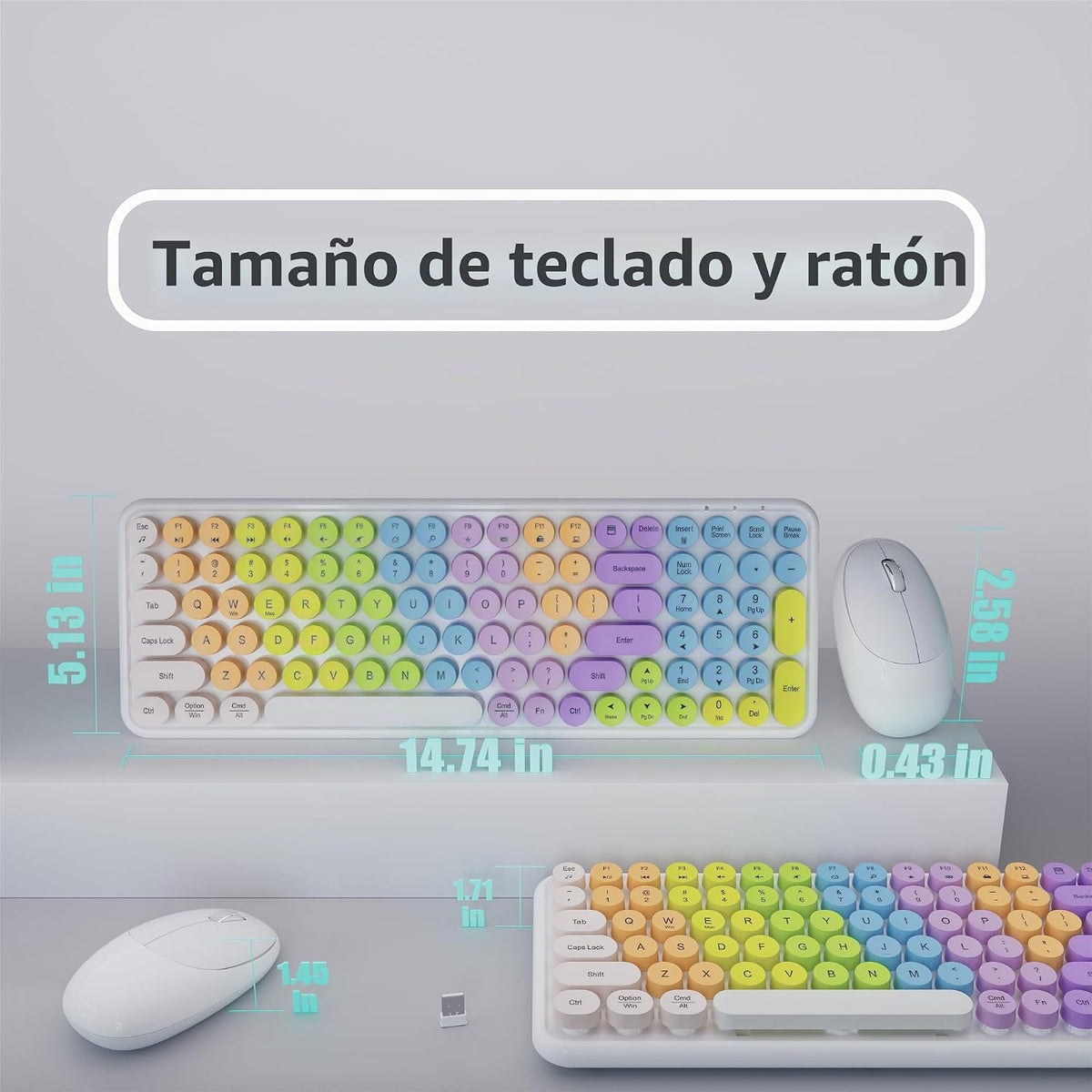 MPTOG Combo de teclado y mouse inalámbricos retro, teclas flotantes...