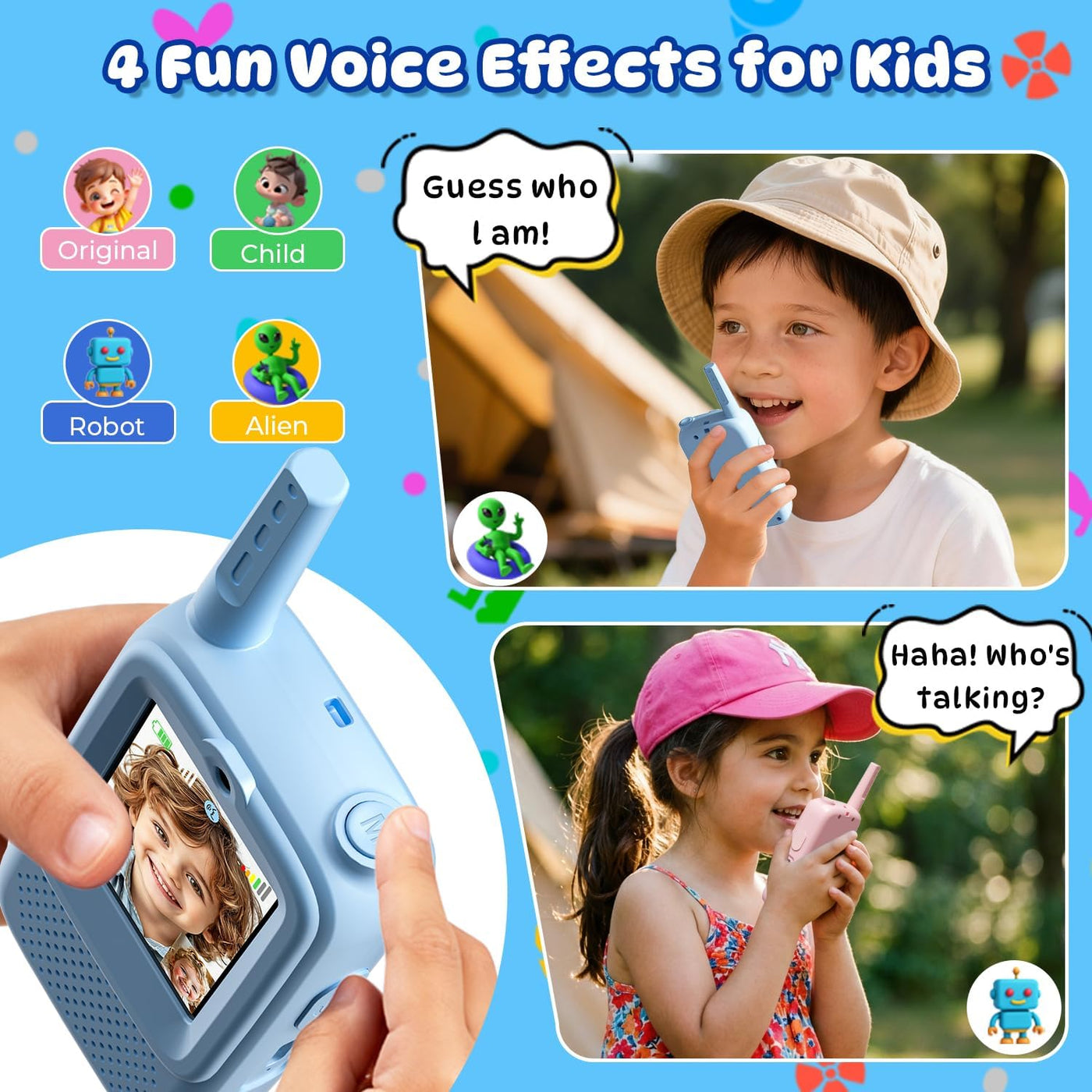Walkie Talkies de video para niños paquete de 2 juguetes