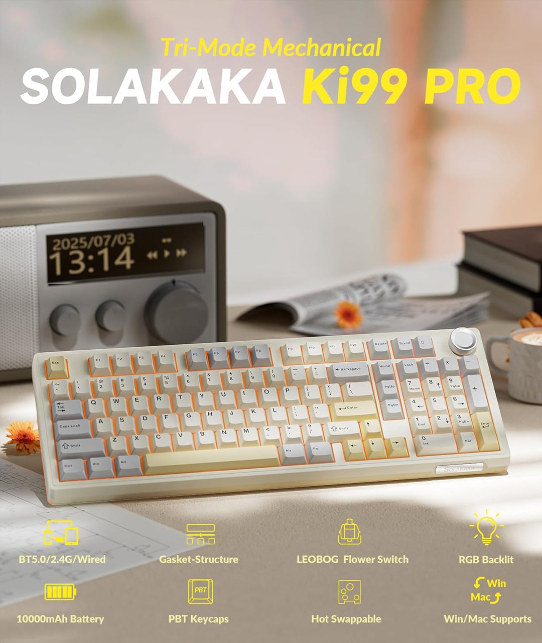 SOLAKAKA KI99 Pro - Teclado mecánico inalámbrico 96% para juegos, t...