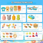 Juguetes de baño para bebés, juguetes de piscina, adecuados para niños y niños pequeños, juego 6 en 1 que incluye bote flotante, cuchara de baño y taza giratoria, juguetes de piscina y mesa de agua
