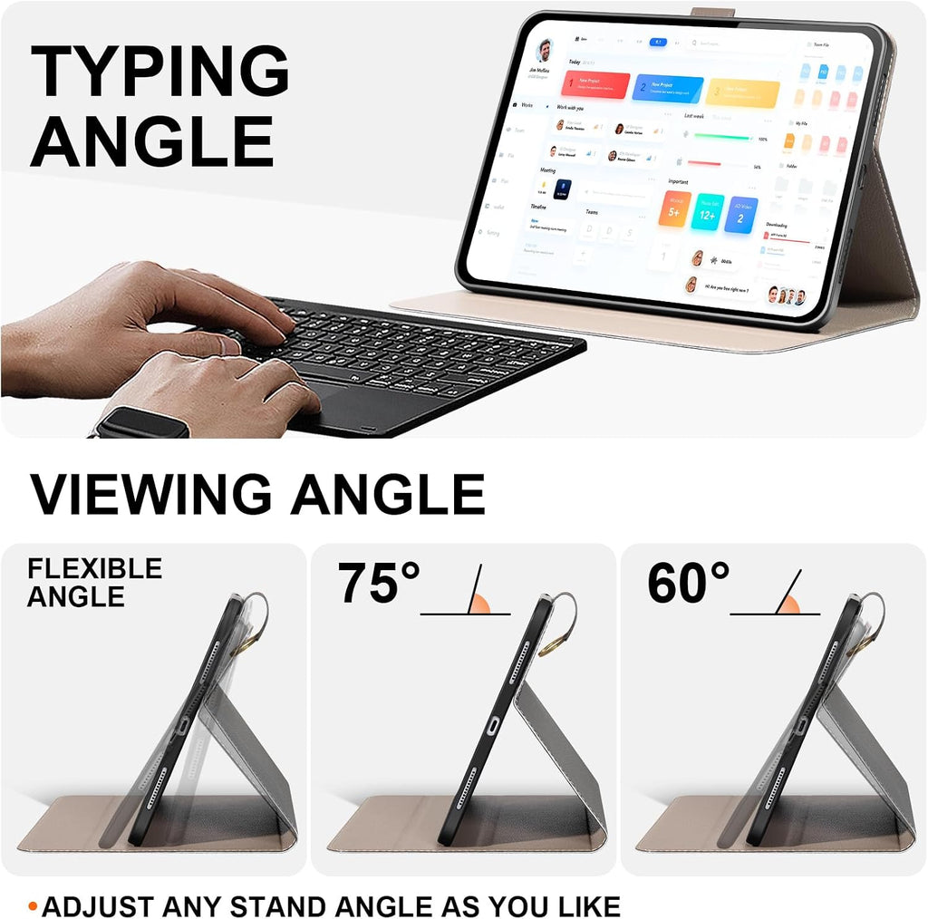 Funda de Cuero para iPad Air 11/10.9 (2020-2025 M3/M2/5ª/4ª Gen) con Bolsillo y Hebilla, Activación/Suspensión Automática, Soporte Ajustable Resistente a Golpes, Gris Oscuro con Gris