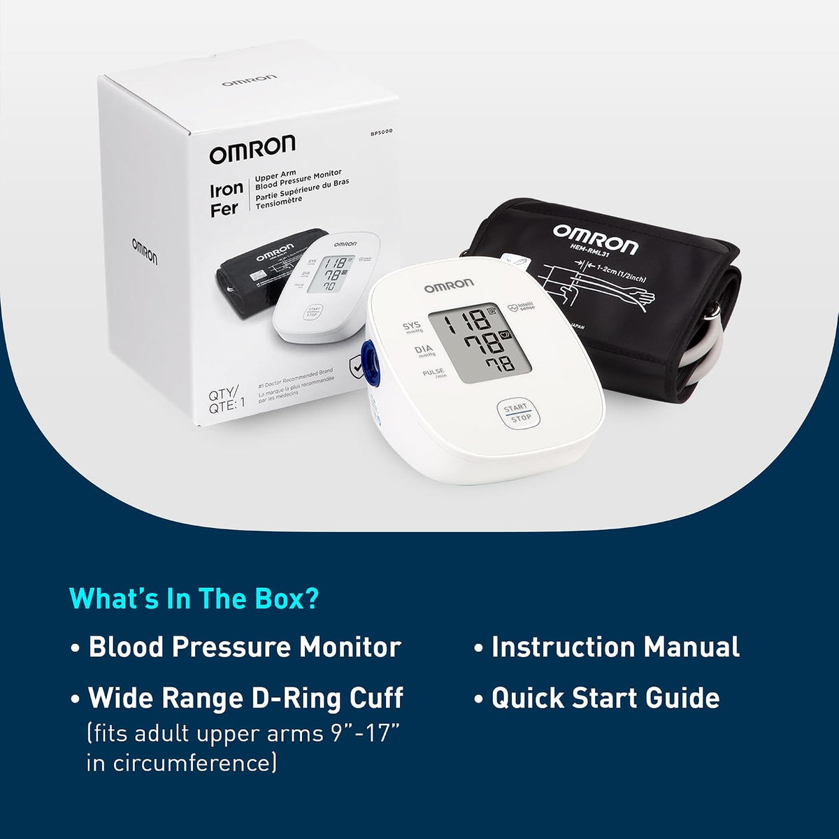 OMRON Monitor de presión arterial de hierro y brazalete de presión arterial