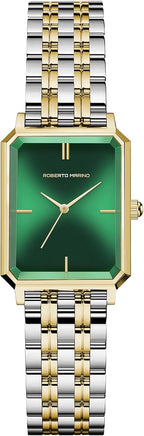 Roberto Marino RM1982 Reloj de Lujo para Mujer Rectangular en Oro – Movimiento de Cuarzo Japonés, Diseño Vintage de Acero Inoxidable, Esfera Plateada, Elegante Pieza de Vestir, Resistente al Agua 3ATM