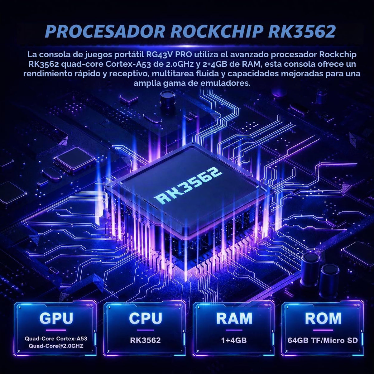 RG43V Pro - Consola de juegos portátil retro, pantalla IPS HD de 4.3 pulgadas, procesador de cuatro núcleos RK3562, soporte de 64 GB, más de 30 emuladores y más de 22000 juegos, multijugador WiFi 6